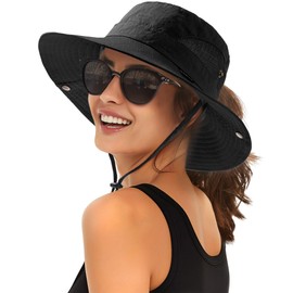 FURTALK Womens Sun Hat Beach Summer Wide Brim UPF 50+ Outdoor Protection Foldable Lightweight Ponytail Bucket Hat Black, One Size