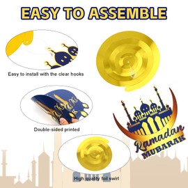 N&T NIETING 53pcs Eid Mubarank Eid Al Adha Hanging Swirl Decorations Home 2024, Eid Al Fitr Ceiling Decor Streamers with Moon Star Mosque, Eid Foil Swirls Gifts Supplies for Ramadan Party, Blue