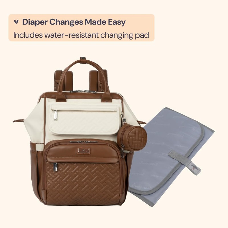 BabbleRoo Leather Diaper Bag Backpack, Multifunction Large Bags with Changing