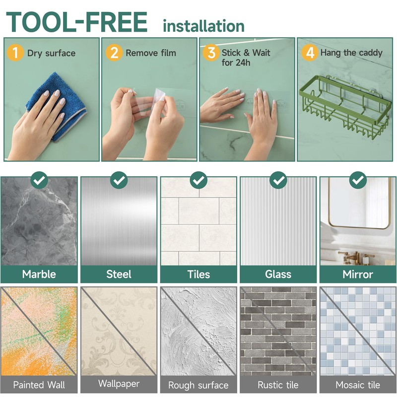 Veken Rustproof & Waterproof Shower Caddy 6-Pack, No Drilling Adhesive
