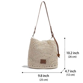 Beige Crochet Handwoven Cotton Knitted Shoulder Bag, Bohemian Hollow Beach Hobo Casual Designer Satchels Purse for Women (Beige Shoulder Bag)