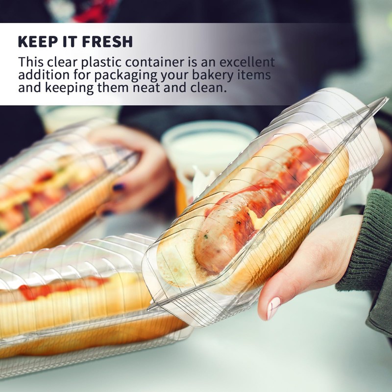 Funnymoom 60pcs Clear Plastic Hot Dog Tray with Hinged Lid