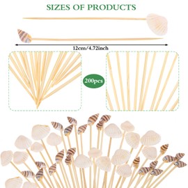 200PCS Disposable White seashell Cocktail Picks Conch Handmade Toothpicks Bamboo Skewers for Appetizer Fruit Sandwiches, 4.7 Inch Food Picks Toothpicks for Summer Hawaiian Party Luau Beach Holiday