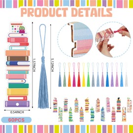 Kolldenn 60 Pcs Bookshelf Wooden Bookmarks for Book Lovers Wood Bookmarks with Tassel Bulk Retro Bookmarks for Reading Men Women Teacher Student Gifts Birthday Book Club Party Favors 15 Designs