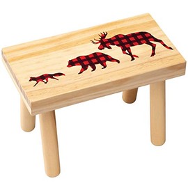 Fox Valley Traders Children's Step Stool, Natural Wood, Buffalo Plaid Design