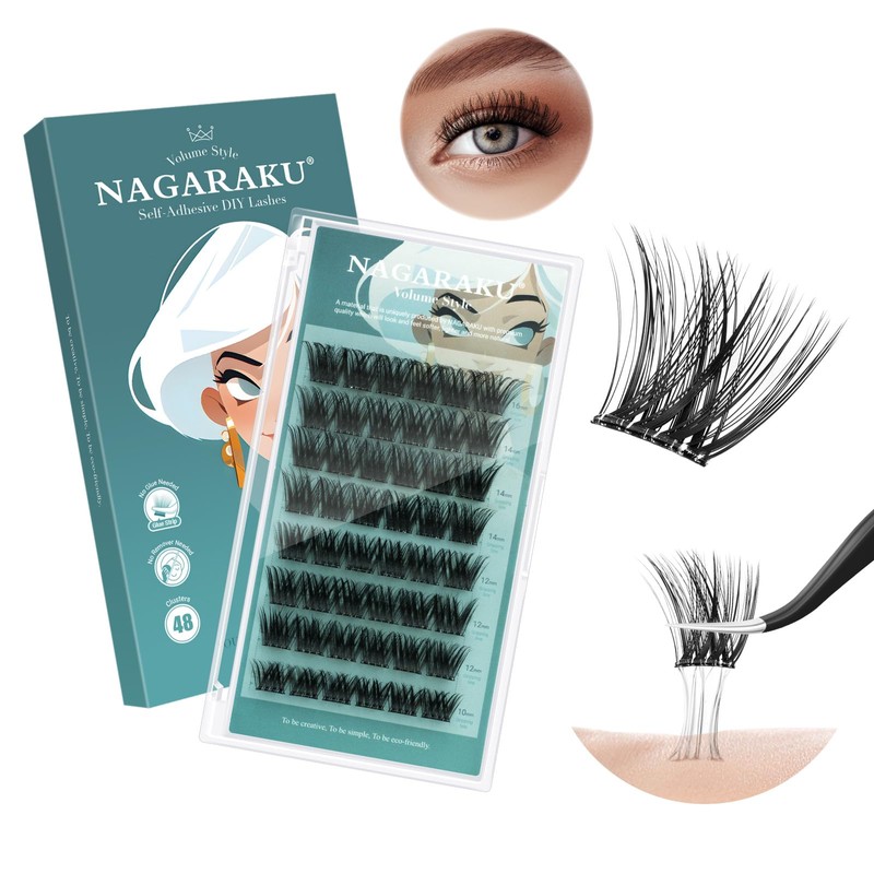 NAGARAKU Grupos de Pestañas Autoadhesivas DIY SA-02 10-16mm 48 Unidades