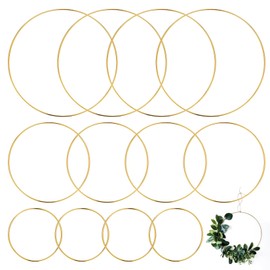 Pack of 12 Metal Rings for Crafts, 10 cm, 15 cm, 20 cm, Round DIY Wire Rings for Crafts, Decorative Rings for Hanging, Gold Metal Decorative Rings for Dream Catcher, Ring, Macrame Ring, Craft, Flower