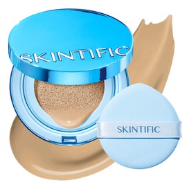 SKINTIFIC Base Cushion Velvet Matte, Polvo Ultra Cover Azul, control de grasa por 12 horas, ligera, de larga duración, resistente al agua, maquillaje 