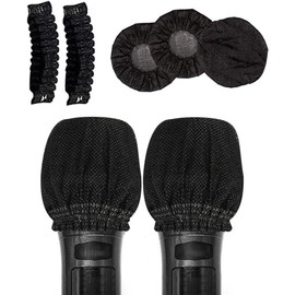 FineGood Disposable Microphone Covers, 100pcs/50 Pairs, Noise-Proof, Splash-Proof, Antibacterial, Windproof, Dustproof, Sound Retention, Soft Material, Easy Installation, Multi-Use (Black)