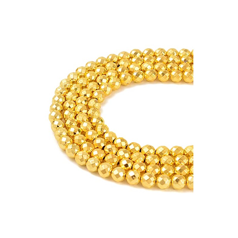 JM Design Titanium Gold Hematite Faceted Round Beads Size 6mm