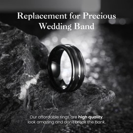 King Will Tungsten Carbide Wedding Ring for Men - 8mm Black Silver Two Tone Brushed Finish Grooved Center Comfort Fit Mens Wedding Band for Everyday Wear 7