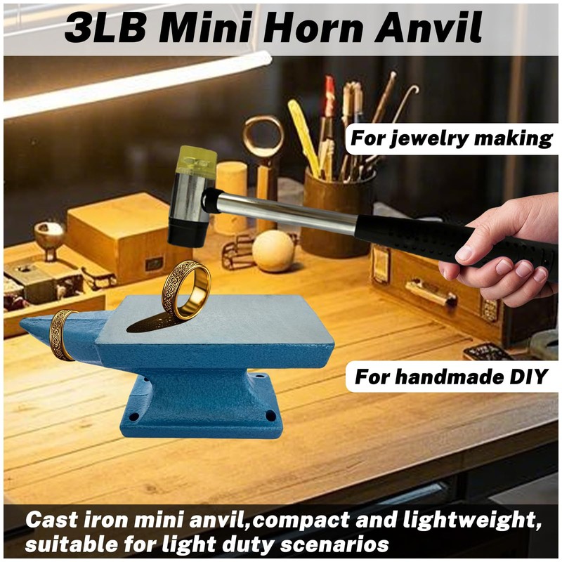 Hyecen Mini Horn Anvil Set,3Lbs Forged Iron Anvil with Rubber