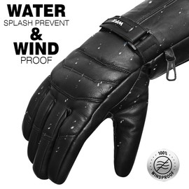 WFX Motorbike Motorcycle Gloves Thinsulate Heavy Duty Waterproof Winter Thermal Inner Leather Riding Gloves Windproof Heating Gloves Men Women Outdoor Cycling Sports Bike (Black, S)