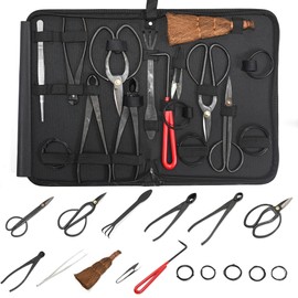 15-Piece Bonsai Tree Kit, Bonsai Tool Set, Bonsai Starter Kit, Carbon Steel Scissors, Cutter Shears, Rake with Spatula, Perfect Gardening Trimming Pruning Tools