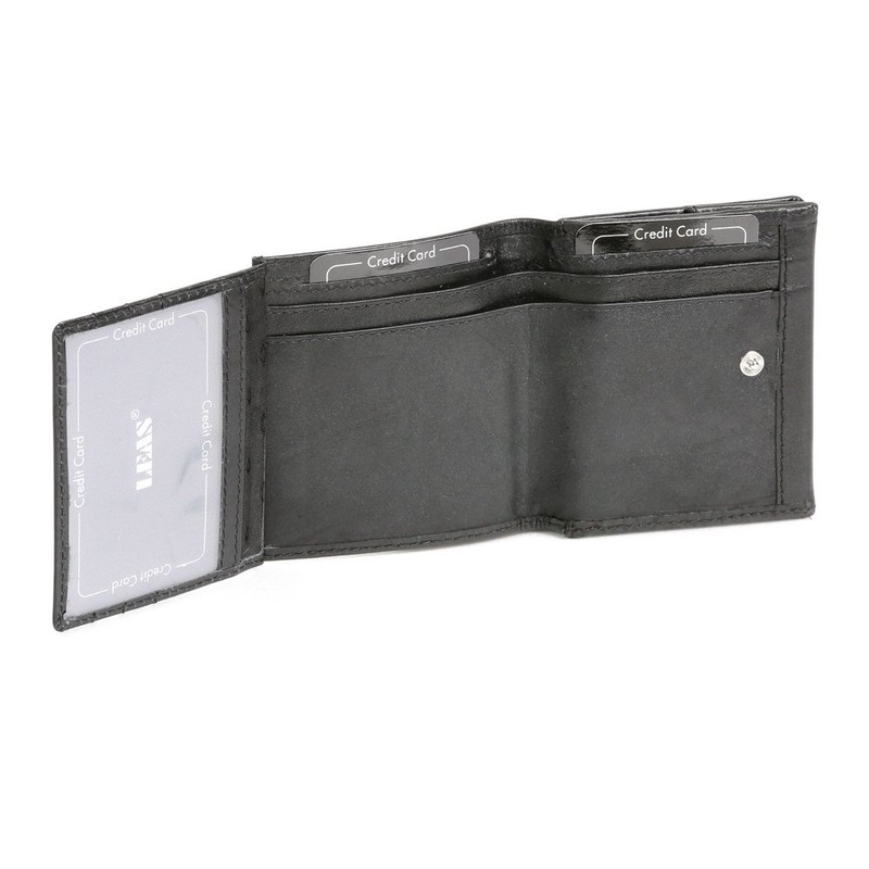 Small Leather Boxed Style wallet with large coin compartment LEAS,