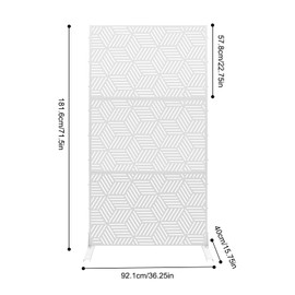 Metal Privacy Screen Outdoor Privacy Screen 71.5" H×36.3" W Freestanding Privacy Fence Privacy Panel, Decorative Privacy Screen for Patio, Garden, Balcony, or Backyard, White, Rhombic Pattern