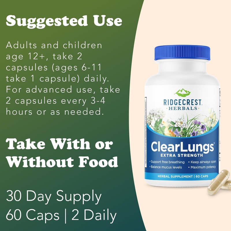 RIDGECREST HERBALS Clearlungs Extra Strength New 60 Capsules, 0.02 Pound