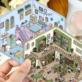 RYMAUP 4 Sets DIY 3D House Stickers, Funny DIY Sticker Scene to Design Your Own Supermarket, Cute 3D Cartoon Scene Stickers Stress Relief for Adults and Killing Time