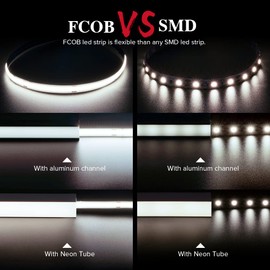 BTF-LIGHTING FCOB COB Natural White 4000K Flexible High Density Light Dimmable LED Strip CRI90 + 1M 528LEDs DC24V 70W 10mm Wide Flexible FOB LED Strip for DIY Interior Lighting Projects