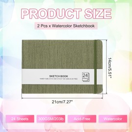PATIKIL 8.3x5.5 Watercolor Sketchbook, 2Pcs 24 Sheet 300GSM/203lb Watercolor Paper Sketchbooks Acid Free Watercolor Journal Hardcover Artists Paper Pads for Painting, Dark Green