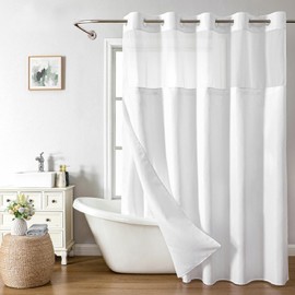 eachope Extra Long No Hooks Needed Linen Textured Shower Curtain with Snap-in Fabric Liner Set,White Hotel Luxury Decor Shower Curtains for Bathroom,Waterproof & Washable,71Wx86H