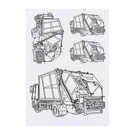 4 x 'Bin Truck' Temporary Tattoos - Water Resistant, Skin-Safe, Non-Toxic Transfers, Mixed Sizes (TO00084384)