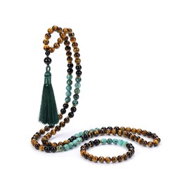 Jovivi 108 Beads Mala Necklace with Tassel 8 mm Prayer Beads + Healing Stone Tibetan Bracelet Yoga Meditation Jewellery Set Women, Gemstone