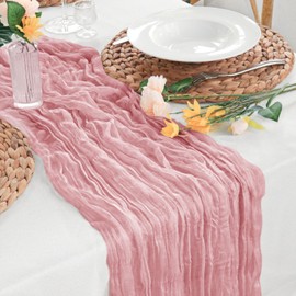 3Packs 10Ft Cheesecloth Table Runners – Boho Gauze Vintage Table Decor, 120 Inch Long Rustic Cheese Cloth Runner for Wedding, Bridal Shower, Birthday, Romantic Party (Pink, 24" x 120"-3Packs)