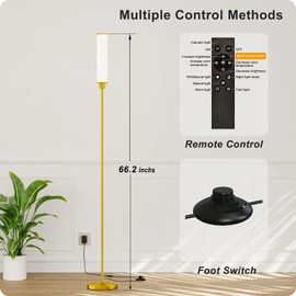 Nukanu Floor Lamp with Remote Control,Floor Lamps for Living Room/Bedroom/Office, Stepless Adjustable 3000K-6000K Colors and 10-100% Brightness,Standing Light with Foot Switch (brassgold+Beige Linen)