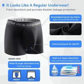Incontinence Underwear for Men Washable Leak Proof Underwear for Men Reusable Mens Incontinece Boxer Briefs for Bladder Leakage Protection 80ml, Medium
