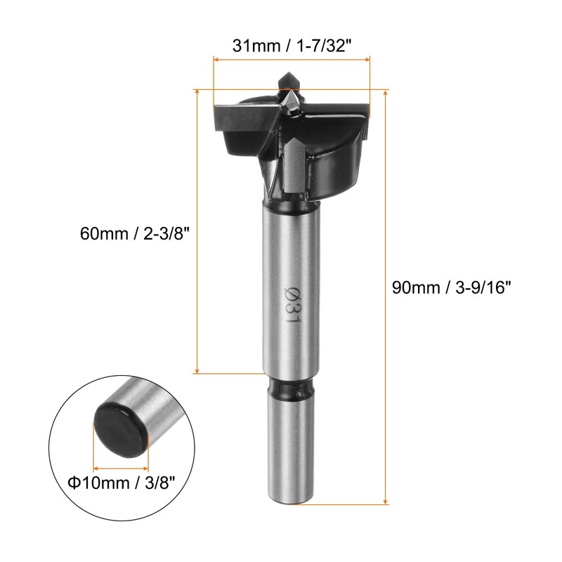 HARFINGTON Forstner Drill Bit 31mm (1-7/32") Tungsten Carbide Wood Forstner