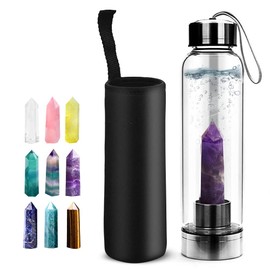 HINATAA Crystal Water Bottle, Removable Healing Natural Quartz Water Bottle, 550 ml (Purple)
