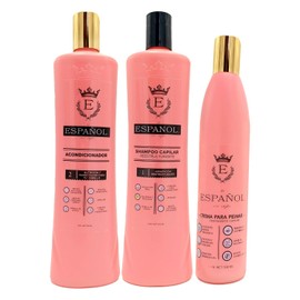 Kit post Keratina El Español con Stylo - Rutina Completa para cabello Dañado - Ayuda a restaurar la fibra capilar - Extiende la duracion del Alaciado - Hidrata el cabello - libre de químicos - Shampoo (500ml) Acondicionador (500ml) y Crema para peinar (300ml)