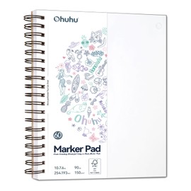 Ohuhu Sketchbook Marker Pen Drawing Paper, No Back, 10.0 x 7.6 inches (254 x 193 mm), 150 gsm, Front and Back Sides, 60 Sheets/120 Pages, Perforated