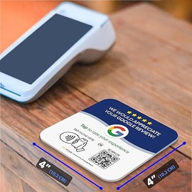 Tap Google Review Plate by TapFive - Tap for Instant Reviews - All Phones Compatible - Reusable Smart Tap NFC & QR - 4"x 4" - DigiFeel & Zappy Fast - Mount Anywhere 3M Adhesive (1 Plate)