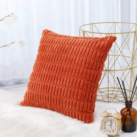 Artscope Corduroy Set of 1 Cushion Cover 55x55 cm Super Soft Boho Striped Square Pillow Covers Case Decorative Modern Cushion Covers for Sofa Couch Bedroom Car Decor Orange