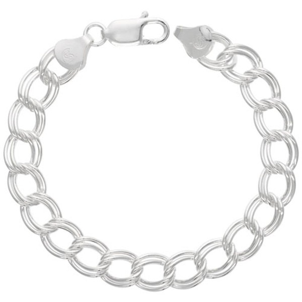 Sterling Silver Double Link Charm Bracelet 9 mm Large Nickel