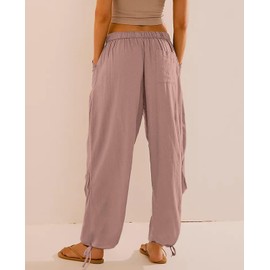 TITOMD Women Linen Harem Pants Summer Drawstring Casual Lounge Baggy Pant Beach Travel Vacation Trousers with Pockets (US, Alpha, Large, Regular, Regular, Nude)
