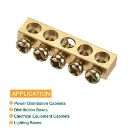 sourcing map Pack of 3 Earth Bar Screw Block Barrier Brass 5 Positions 33.3 mm x 5.5 mm x 7.5 mm for Electrical Distribution