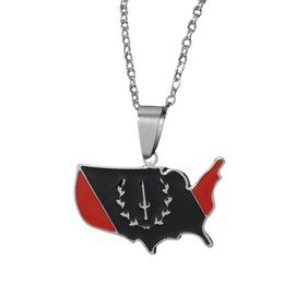 Black American Heritage Flag Necklace for Men and Women - African America Map Flag Pendant Necklaces - Black American Jewelry - African America Jewelry (Silver 1, 23.6 Inches)
