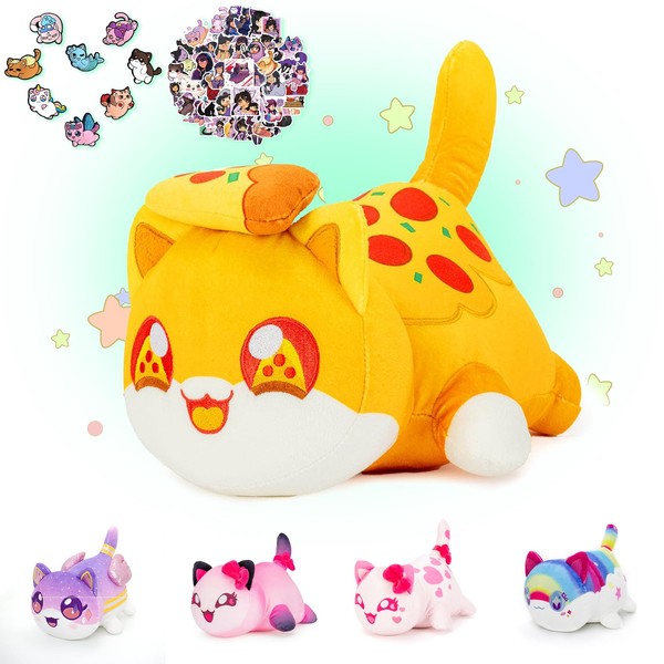 KOWSI 69-PCS 11-inches Pizza NOI Cat Plush + 60-Sticker+ 8-Pcs