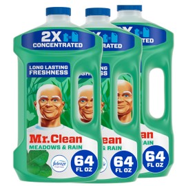 Mr Clean Multi Purpose Meadows Rain Liquid Cleaner Professional Household Non-Toxic Hardwood Floor Cleaner, 64 Ounce, New and Improved 2X Concentrated Solution, with NOIS Tissue Pack