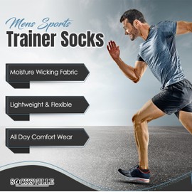 6 Pairs Sports Trainer Socks Mens | Anti Blister Cushioned Socks with Arch Support | Breathable Ankle Running Sock for Indoor Outdoor Sports, Everyday Wear | Soft, Durable & Quick Drying | Size 6-11