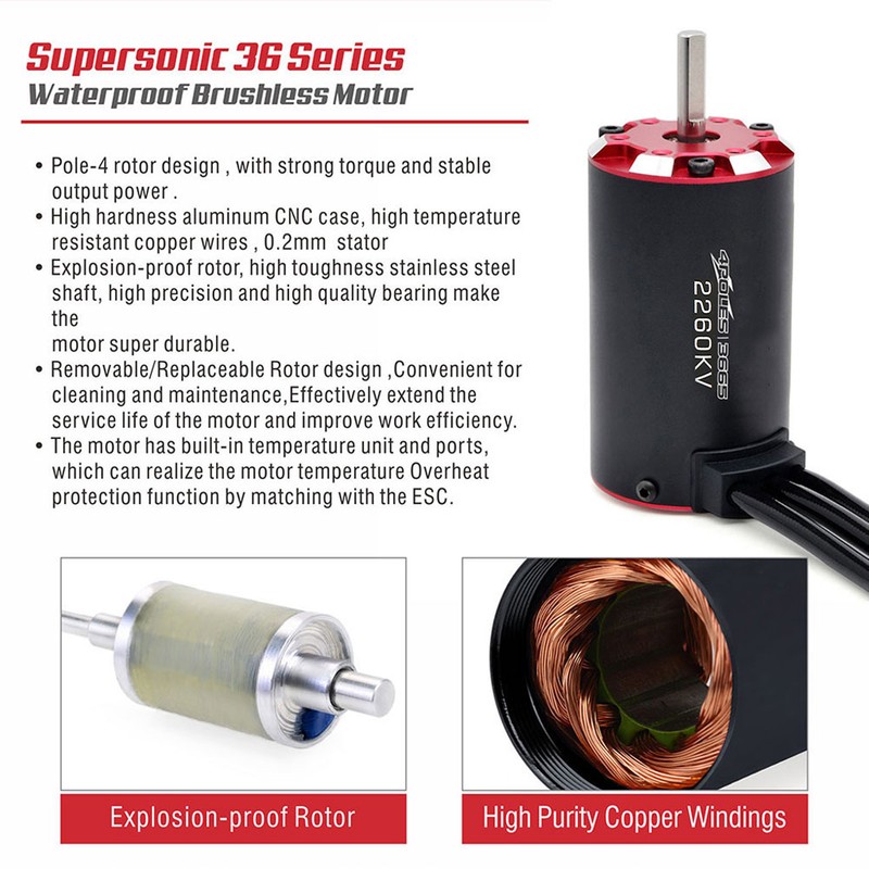 V2 Supersonic 3670 2260KV RC Brushless Motor 4 Pole with