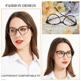 MARE AZZURO Oversized Reading Glasses Women Trendy Round Readers 100 125 150 175 200 225 250 275 300 350 (Leopard, 2.0)