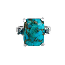 YoTreasure 11.18 ct. t.w. Turquoise & London Blue Topaz Solid 925 Sterling Silver Chunky Ring, Metal Gemstone, Turquoise