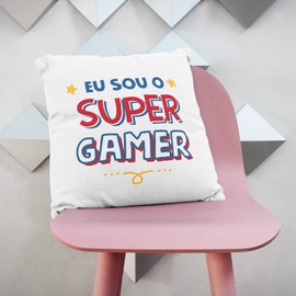 Mugffins Cushion with Filling with Saying for Players - In Portuguese - Sou Super - 40 x 40 cm - Original and Funny Gift Employee