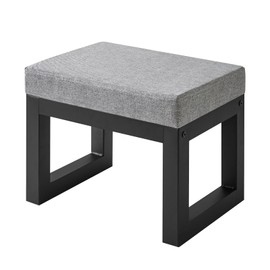 IBUYKE 16 Inch Small Foot Stool Ottoman, Rectangle Linen Foot Rest with Padded Seat and Metal Legs, Modern Ottoman Foot Rest for Living Room Bedroom Entryway Couch, Black WBD001B