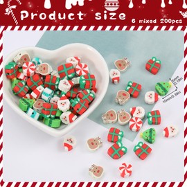 200 Pieces Christmas Polymer Clay Beads, Christmas Beads Bracelet Making Kit, Santa Claus Reindeer Christmas Tree Shapes Spacer Beads for Necklace Bracelet Making Jewelry DIY Crafts Gifts