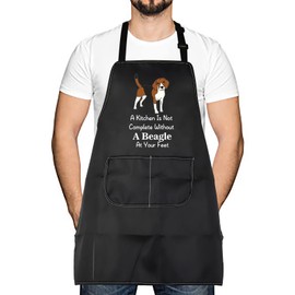 LEVLO Funny Beagle Dog Kitchen Apron A Kitchen is Not Complete Without A Beagle Kitchen Apron for Dog Dad Mom, Without a Beagle, One Size